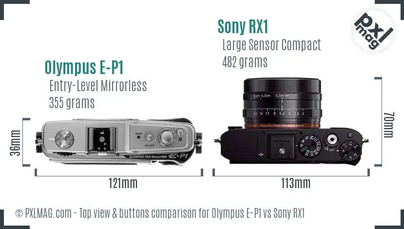 Olympus E-P1 vs Sony RX1 top view buttons comparison