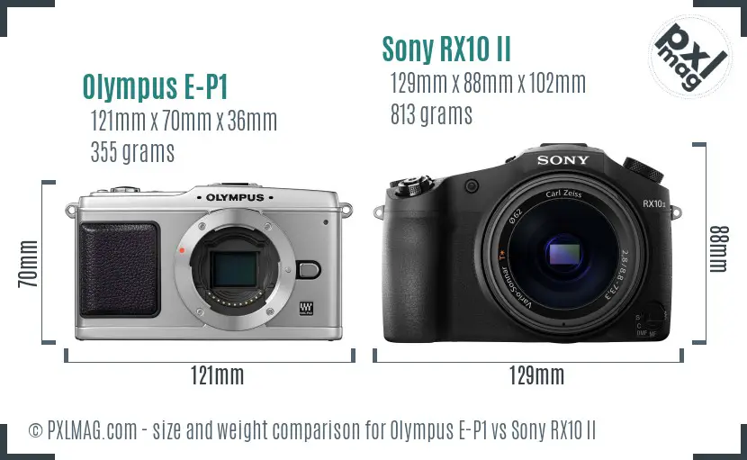 Olympus E-P1 vs Sony RX10 II size comparison