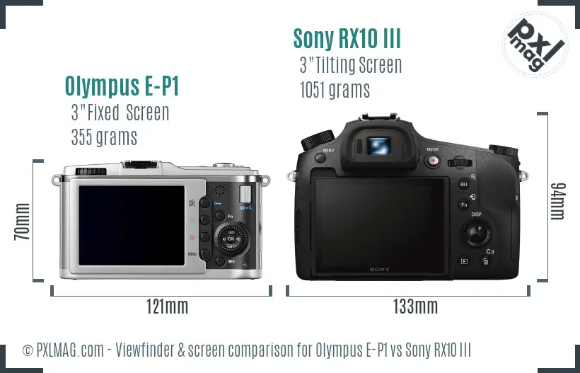 Olympus E-P1 vs Sony RX10 III Screen and Viewfinder comparison