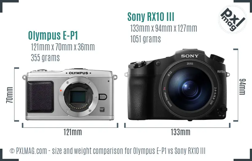 Olympus E-P1 vs Sony RX10 III size comparison