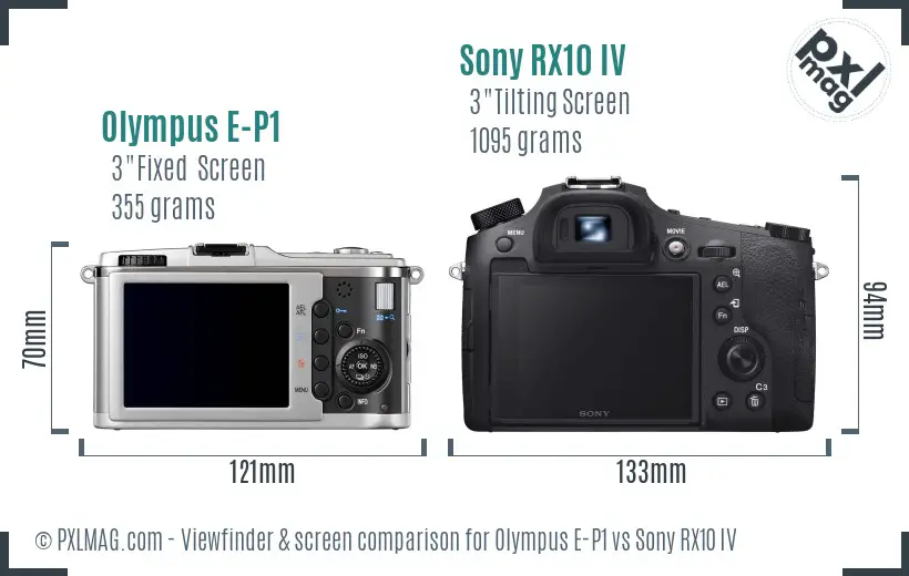 Olympus E-P1 vs Sony RX10 IV Screen and Viewfinder comparison