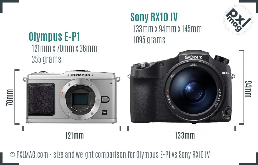 Olympus E-P1 vs Sony RX10 IV size comparison