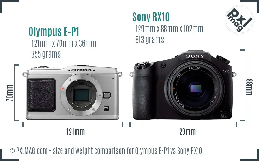 Olympus E-P1 vs Sony RX10 size comparison