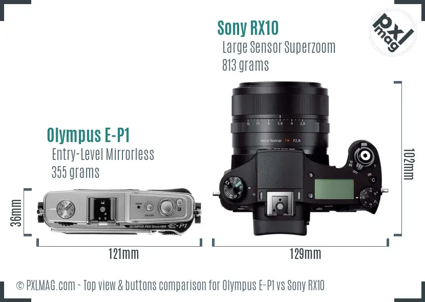 Olympus E-P1 vs Sony RX10 top view buttons comparison