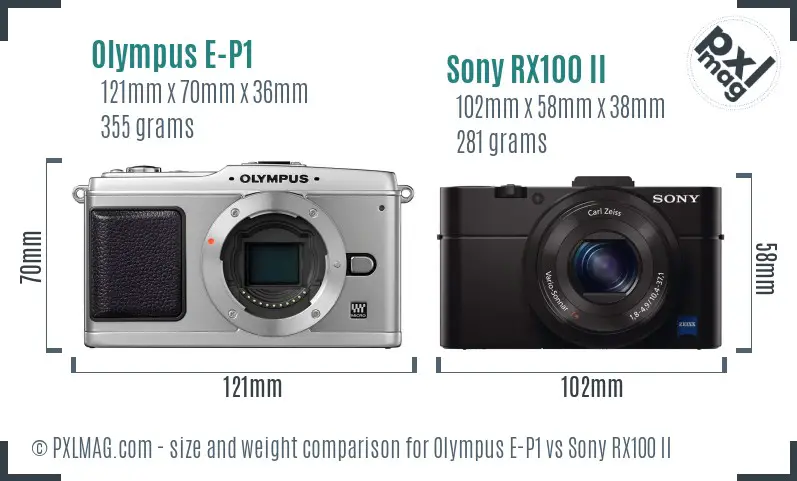 Olympus E-P1 vs Sony RX100 II size comparison