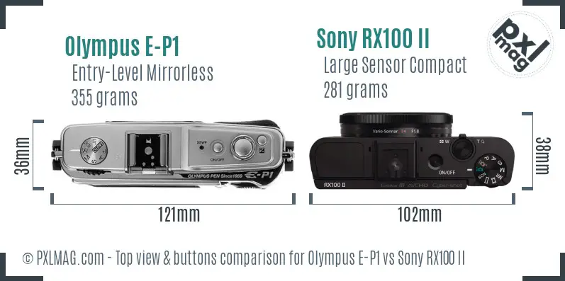 Olympus E-P1 vs Sony RX100 II top view buttons comparison