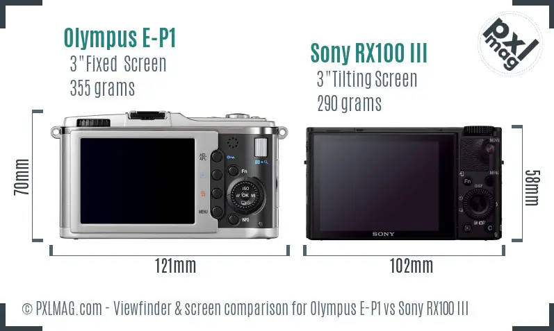 Olympus E-P1 vs Sony RX100 III Screen and Viewfinder comparison