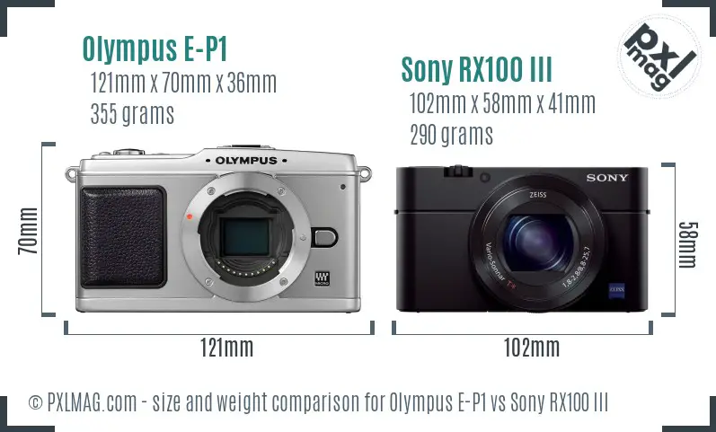 Olympus E-P1 vs Sony RX100 III size comparison
