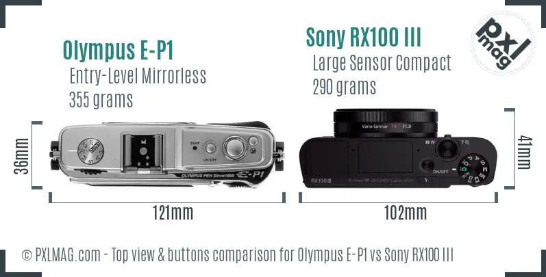 Olympus E-P1 vs Sony RX100 III top view buttons comparison