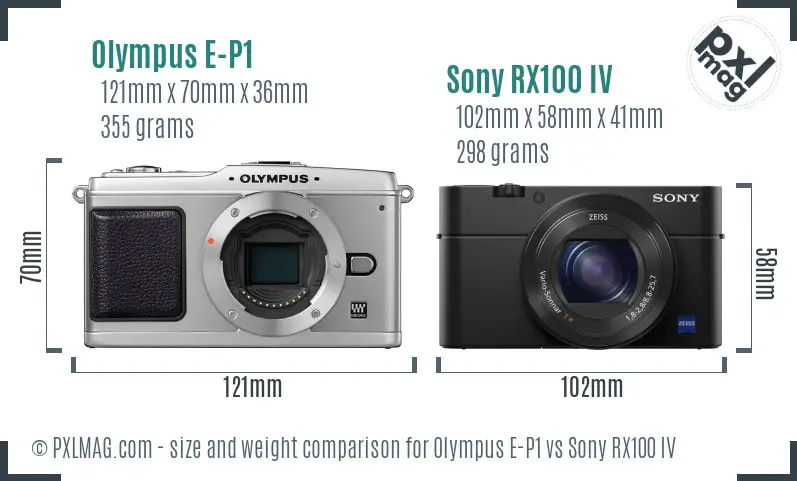 Olympus E-P1 vs Sony RX100 IV size comparison