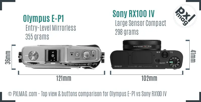 Olympus E-P1 vs Sony RX100 IV top view buttons comparison