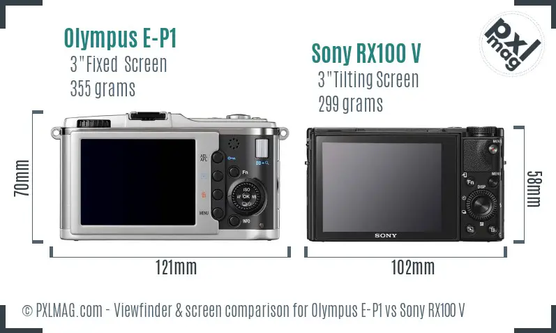 Olympus E-P1 vs Sony RX100 V Screen and Viewfinder comparison