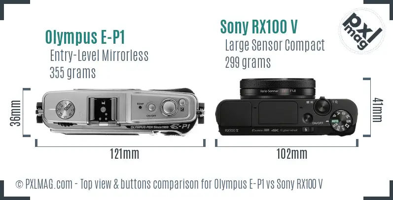 Olympus E-P1 vs Sony RX100 V top view buttons comparison