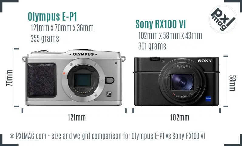 Olympus E-P1 vs Sony RX100 VI size comparison