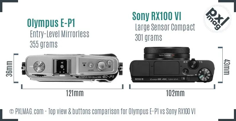 Olympus E-P1 vs Sony RX100 VI top view buttons comparison