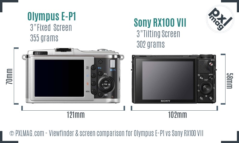 Olympus E-P1 vs Sony RX100 VII Screen and Viewfinder comparison