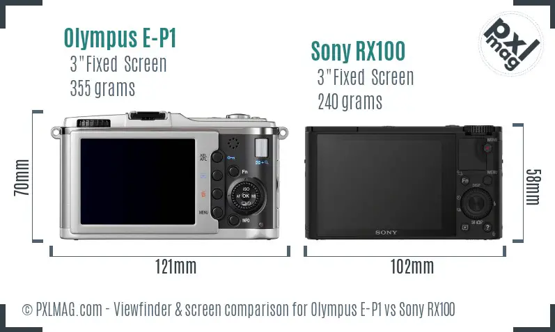 Olympus E-P1 vs Sony RX100 Screen and Viewfinder comparison