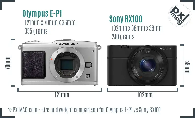 Olympus E-P1 vs Sony RX100 size comparison
