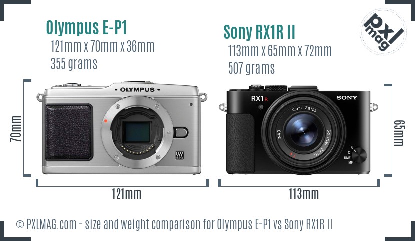 Olympus E-P1 vs Sony RX1R II size comparison