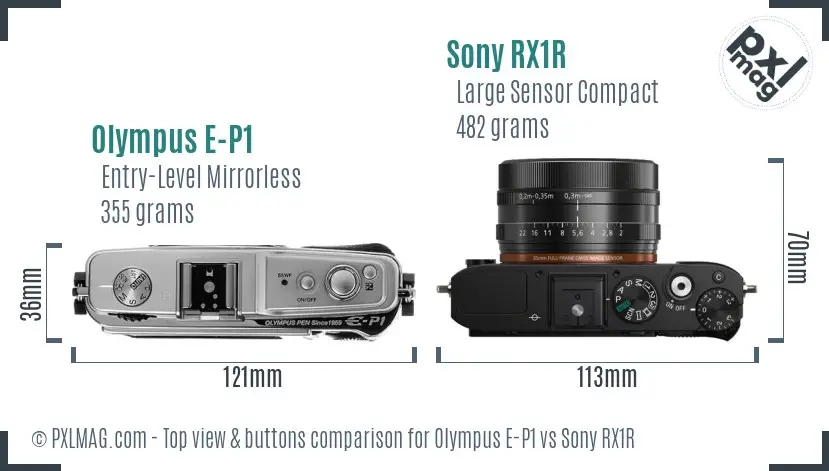 Olympus E-P1 vs Sony RX1R top view buttons comparison