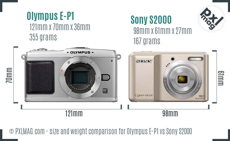 Olympus E-P1 vs Sony S2000 size comparison