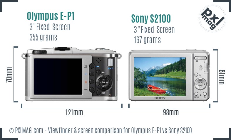 Olympus E-P1 vs Sony S2100 Screen and Viewfinder comparison