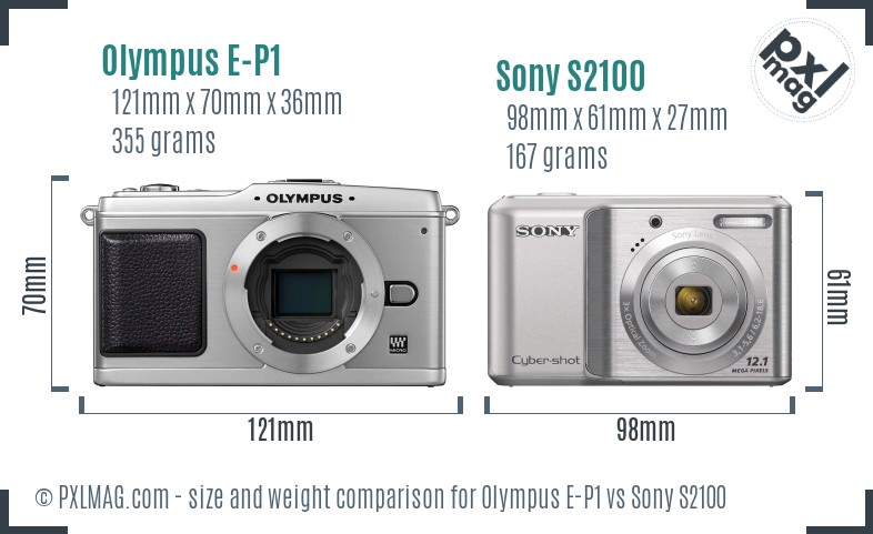 Olympus E-P1 vs Sony S2100 size comparison