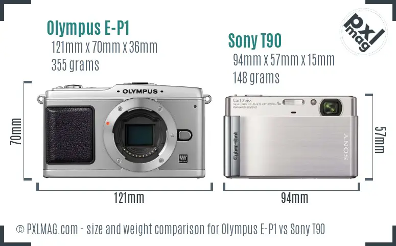 Olympus E-P1 vs Sony T90 size comparison