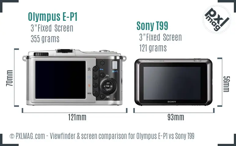 Olympus E-P1 vs Sony T99 Screen and Viewfinder comparison Olympus E-P1 vs Sony T99 Screen and Viewfinder comparison