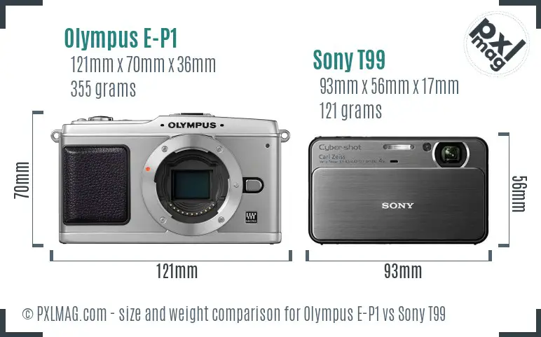 Olympus E-P1 vs Sony T99 size comparison Olympus E-P1 vs Sony T99 size comparison