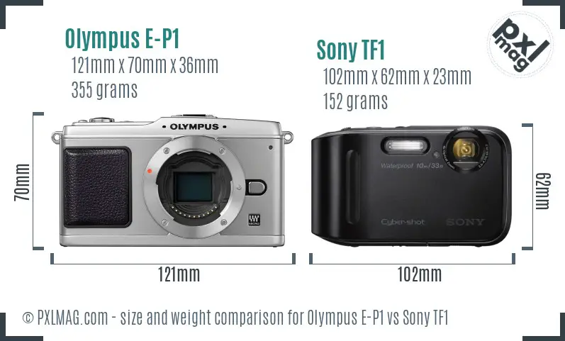 Olympus E-P1 vs Sony TF1 size comparison Olympus E-P1 vs Sony TF1 size comparison