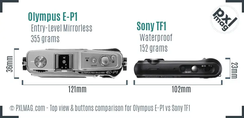 Olympus E-P1 vs Sony TF1 top view buttons comparison Olympus E-P1 vs Sony TF1 top view buttons comparison