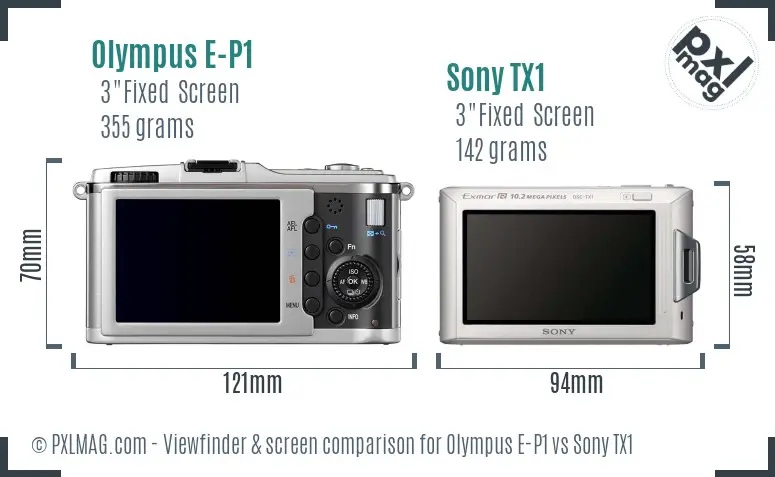 Olympus E-P1 vs Sony TX1 Screen and Viewfinder comparison