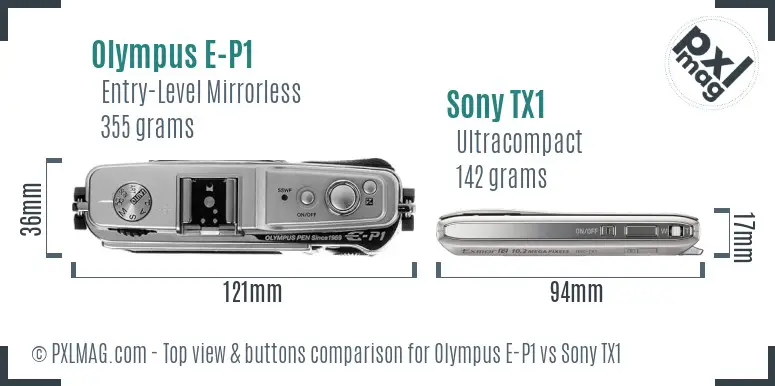 Olympus E-P1 vs Sony TX1 top view buttons comparison