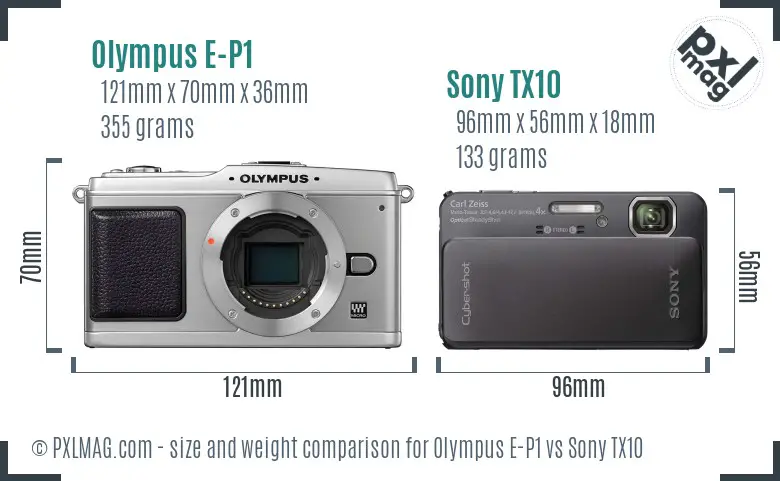 Olympus E-P1 vs Sony TX10 size comparison