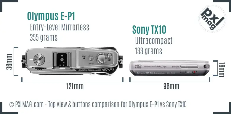 Olympus E-P1 vs Sony TX10 top view buttons comparison