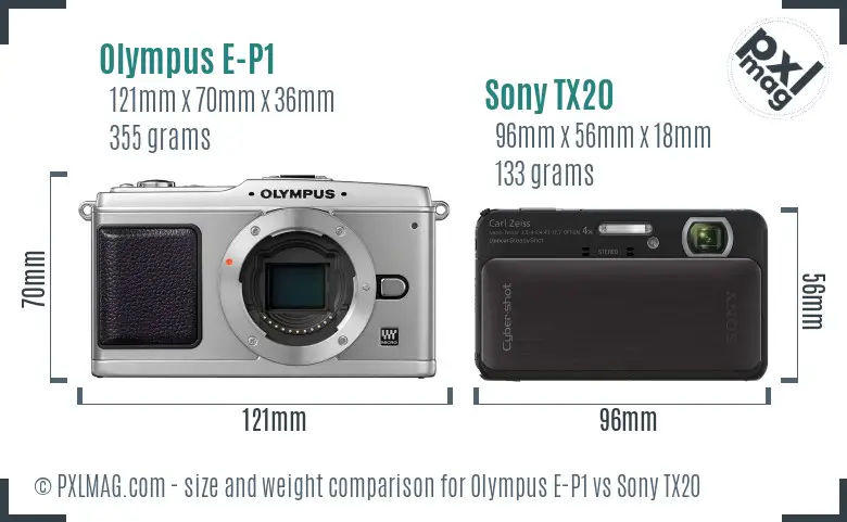 Olympus E-P1 vs Sony TX20 size comparison