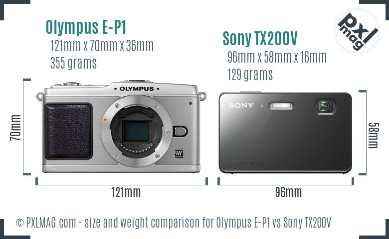 Olympus E-P1 vs Sony TX200V size comparison