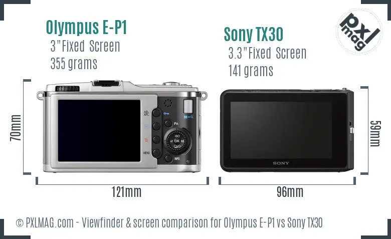 Olympus E-P1 vs Sony TX30 Screen and Viewfinder comparison