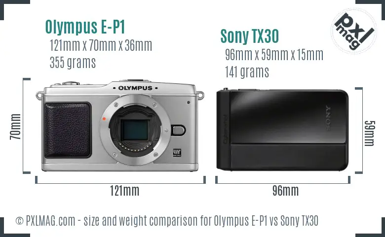 Olympus E-P1 vs Sony TX30 size comparison