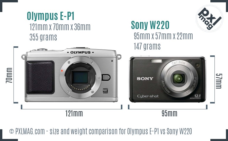 Olympus E-P1 vs Sony W220 size comparison Olympus E-P1 vs Sony W220 size comparison