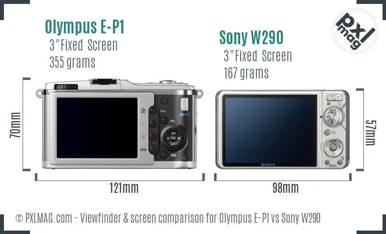 Olympus E-P1 vs Sony W290 Screen and Viewfinder comparison Olympus E-P1 vs Sony W290 Screen and Viewfinder comparison