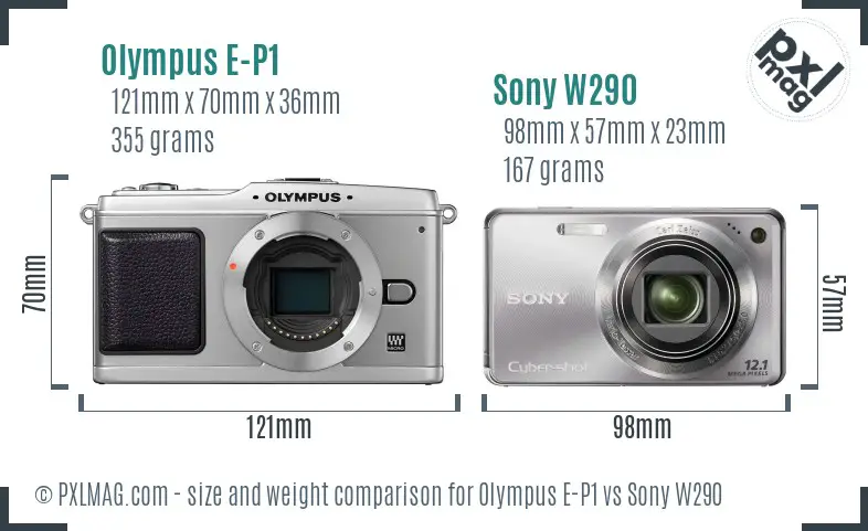 Olympus E-P1 vs Sony W290 size comparison Olympus E-P1 vs Sony W290 size comparison
