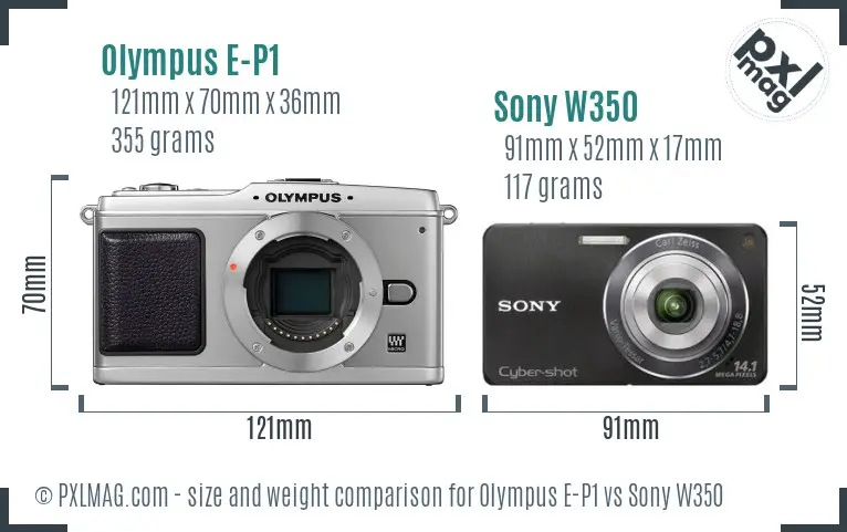 Olympus E-P1 and Sony W350 size comparison