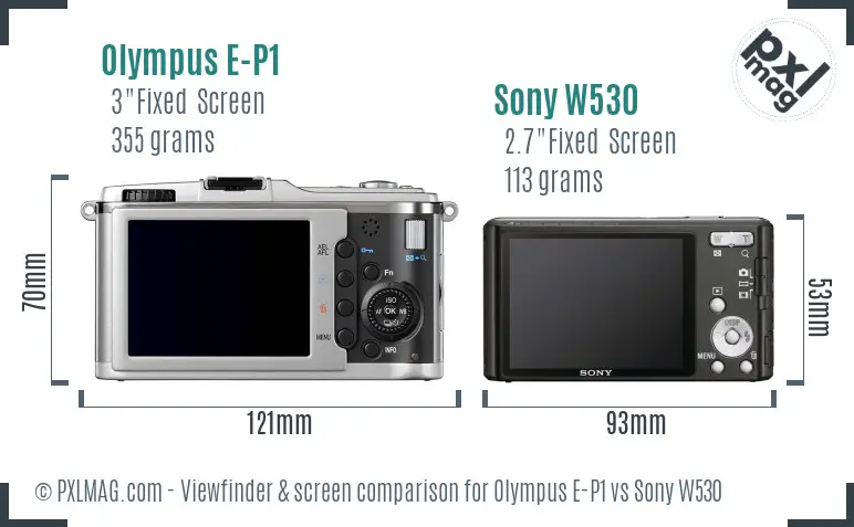 Olympus E-P1 vs Sony W530 Screen and Viewfinder comparison