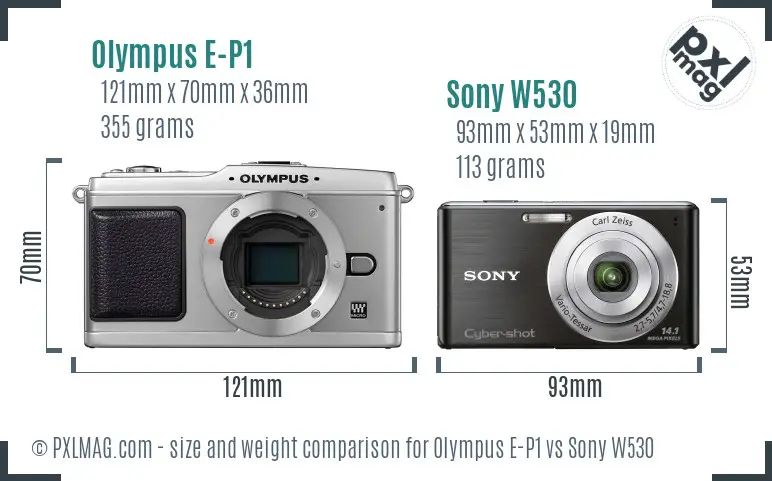 Olympus E-P1 vs Sony W530 size comparison
