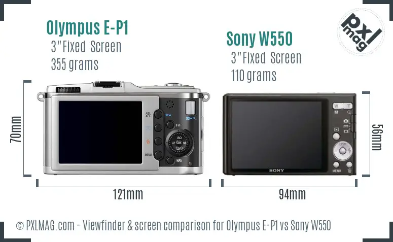 Olympus E-P1 vs Sony W550 Screen and Viewfinder comparison