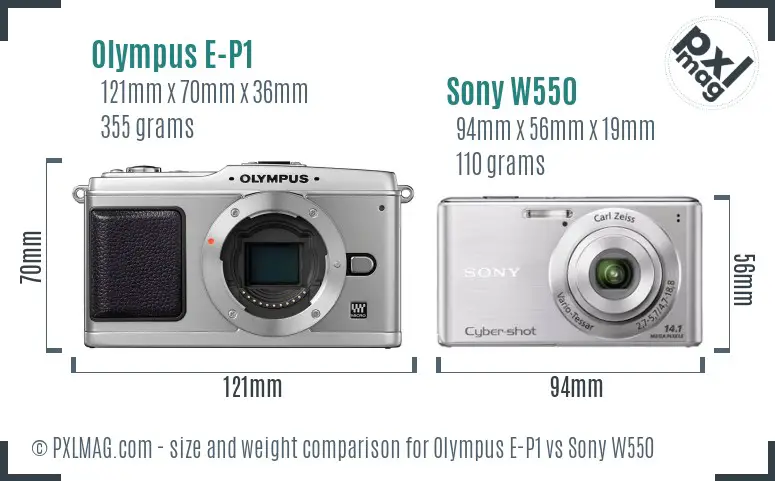 Olympus E-P1 vs Sony W550 size comparison