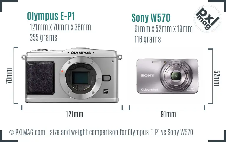 Olympus E-P1 vs Sony W570 size comparison