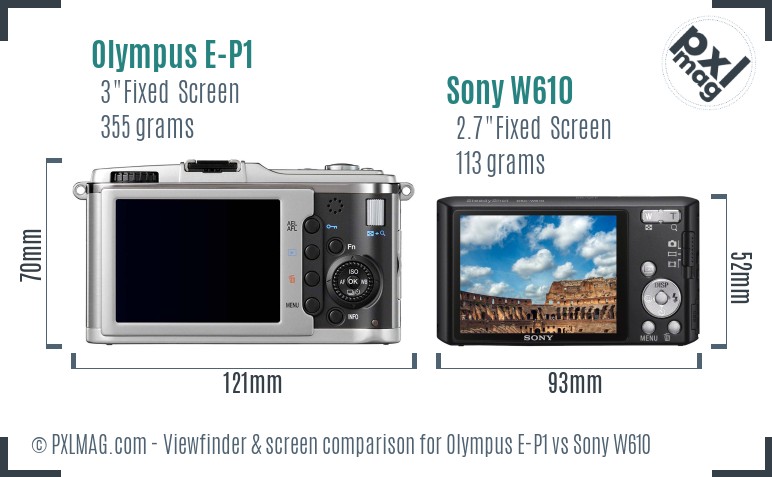 Olympus E-P1 vs Sony W610 Screen and Viewfinder comparison